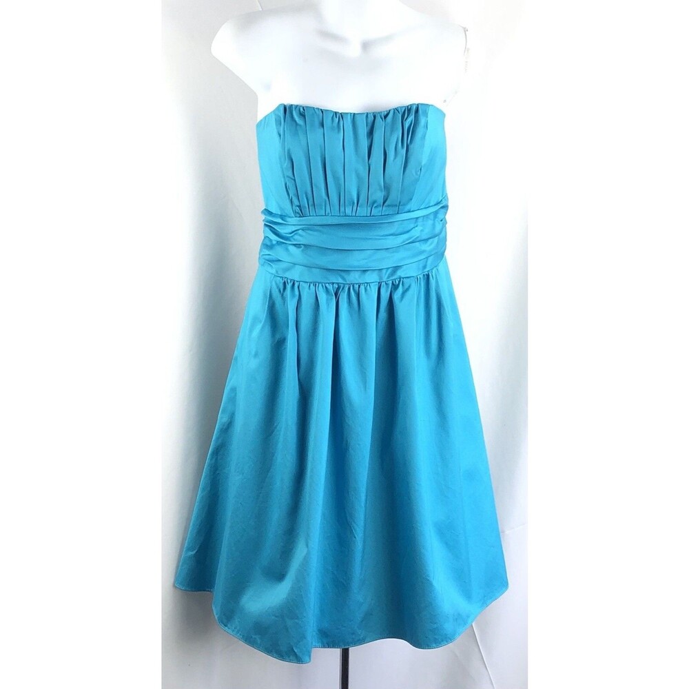 Sweetheart Corset Swing Dress 12 Teal Ruched knee Length Strapless Summer Y2K